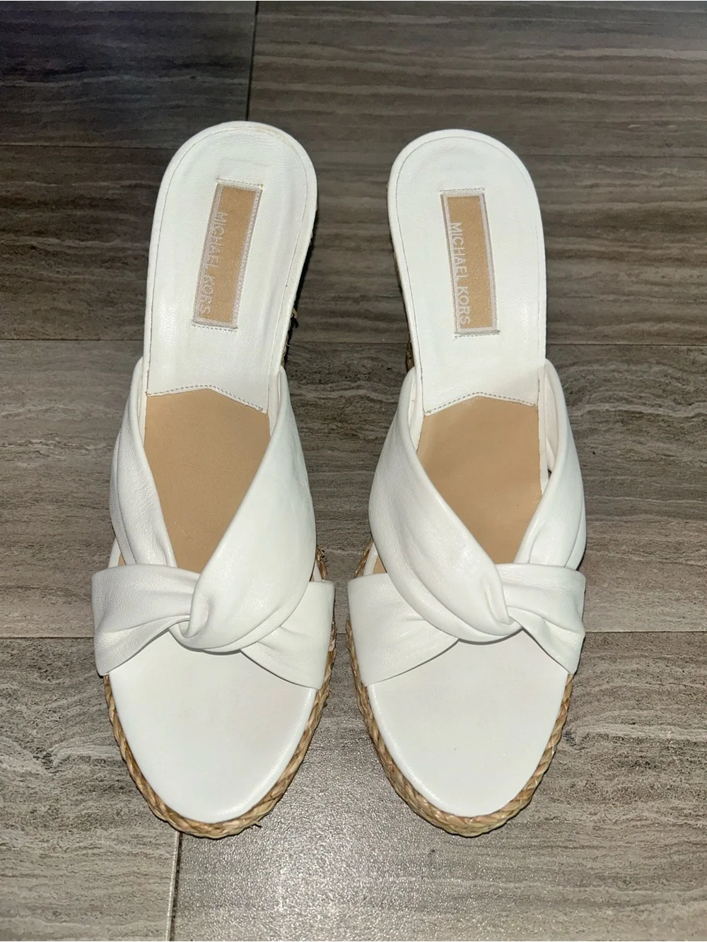 Michael Kors Cream Twisted-Strap Espadrille Wedge Sandals
